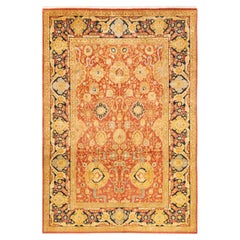 Handgeknüpfter orientalischer Mogul-Teppich in Orange, Unikat