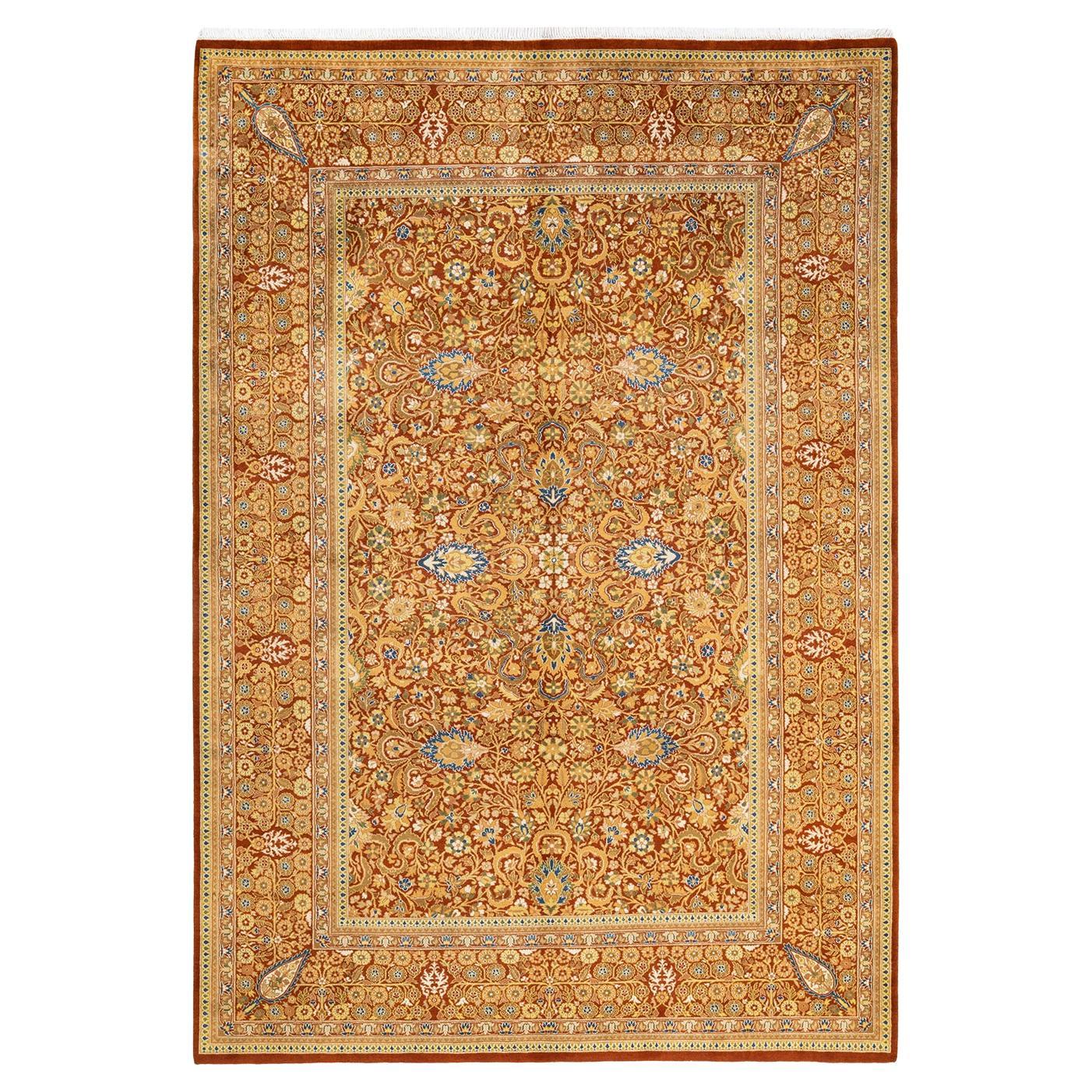 One-of-a-Kind Hand Knotted Oriental Mogul Orange Area Rug For Sale