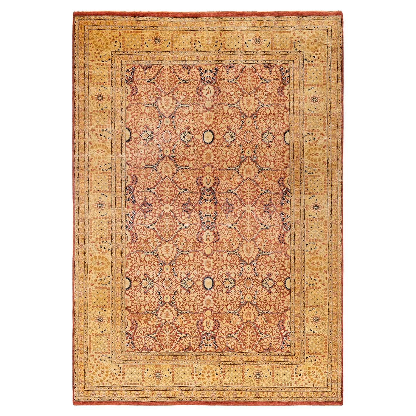 Handgeknüpfter orientalischer Mogul-Teppich in Orange, Unikat
