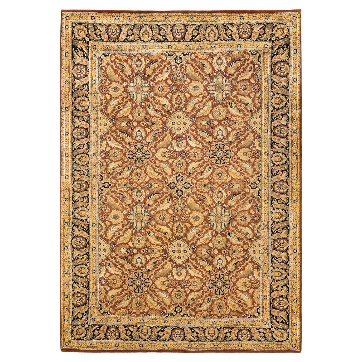 One-of-a-Kind Hand Knotted Oriental Mogul Orange Area Rug For Sale