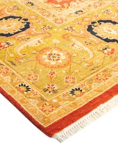 Handgeknüpfter orientalischer Mogul-Teppich in Orange, Unikat