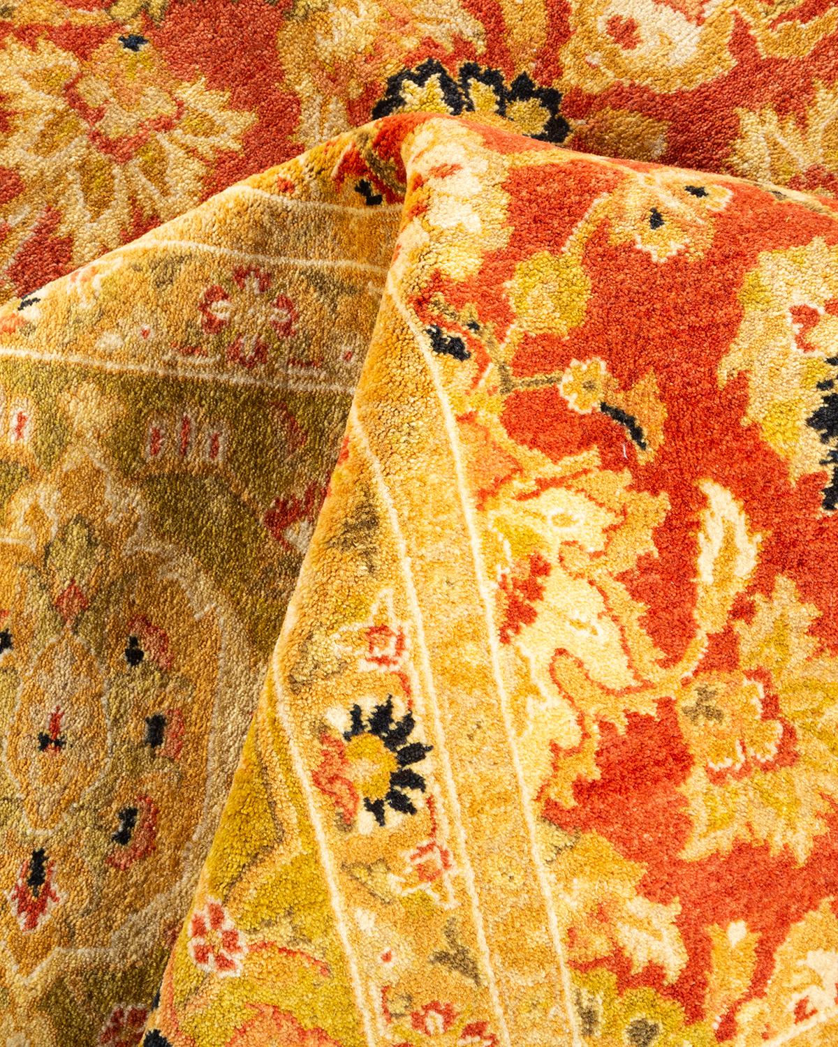 Handgeknüpfter orientalischer Mogul-Teppich in Orange, Unikat im Angebot 1