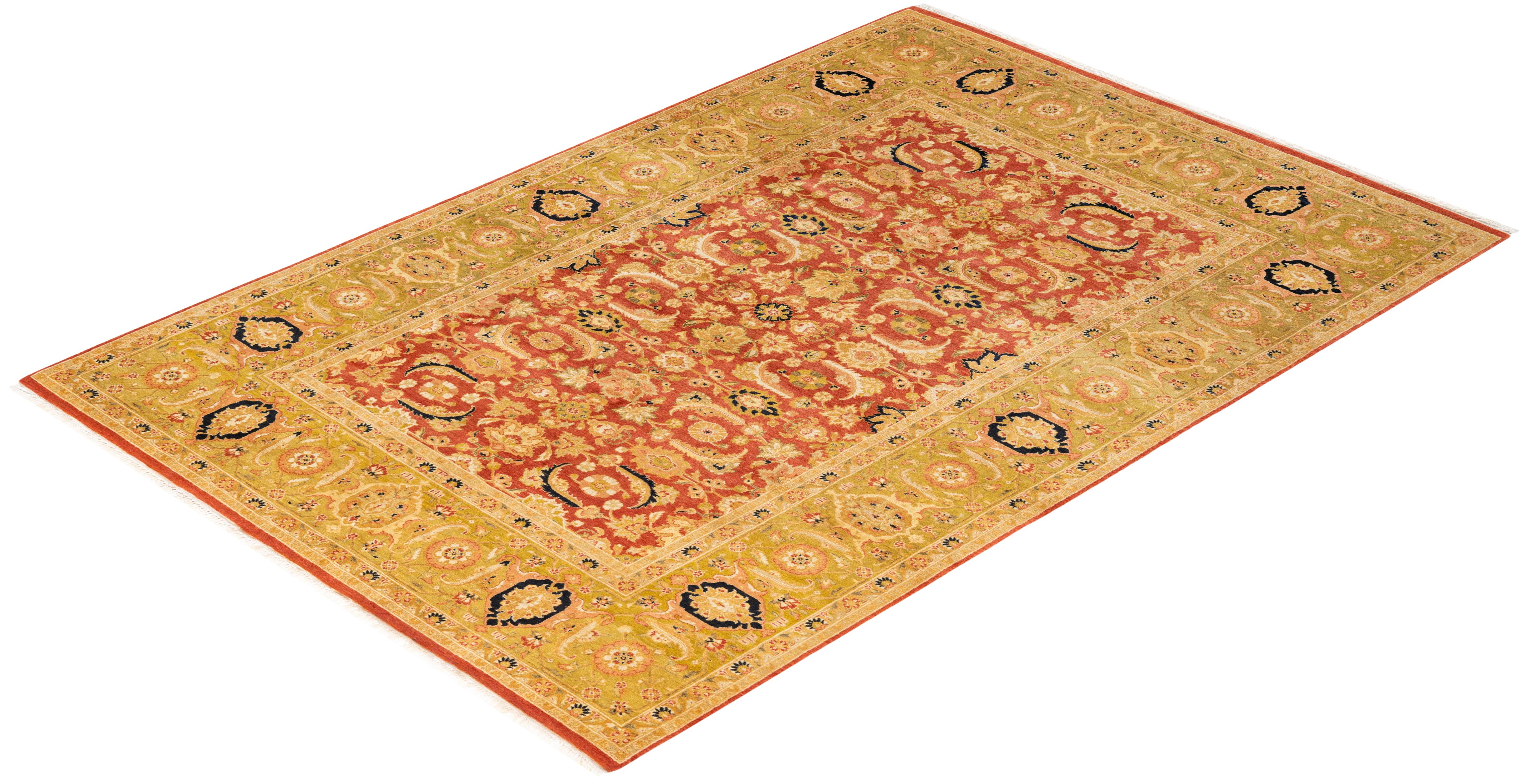 One-of-a-kind Hand Knotted Oriental Mogul Orange Area Rug For Sale 2