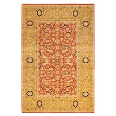 Handgeknüpfter orientalischer Mogul-Teppich in Orange, Unikat