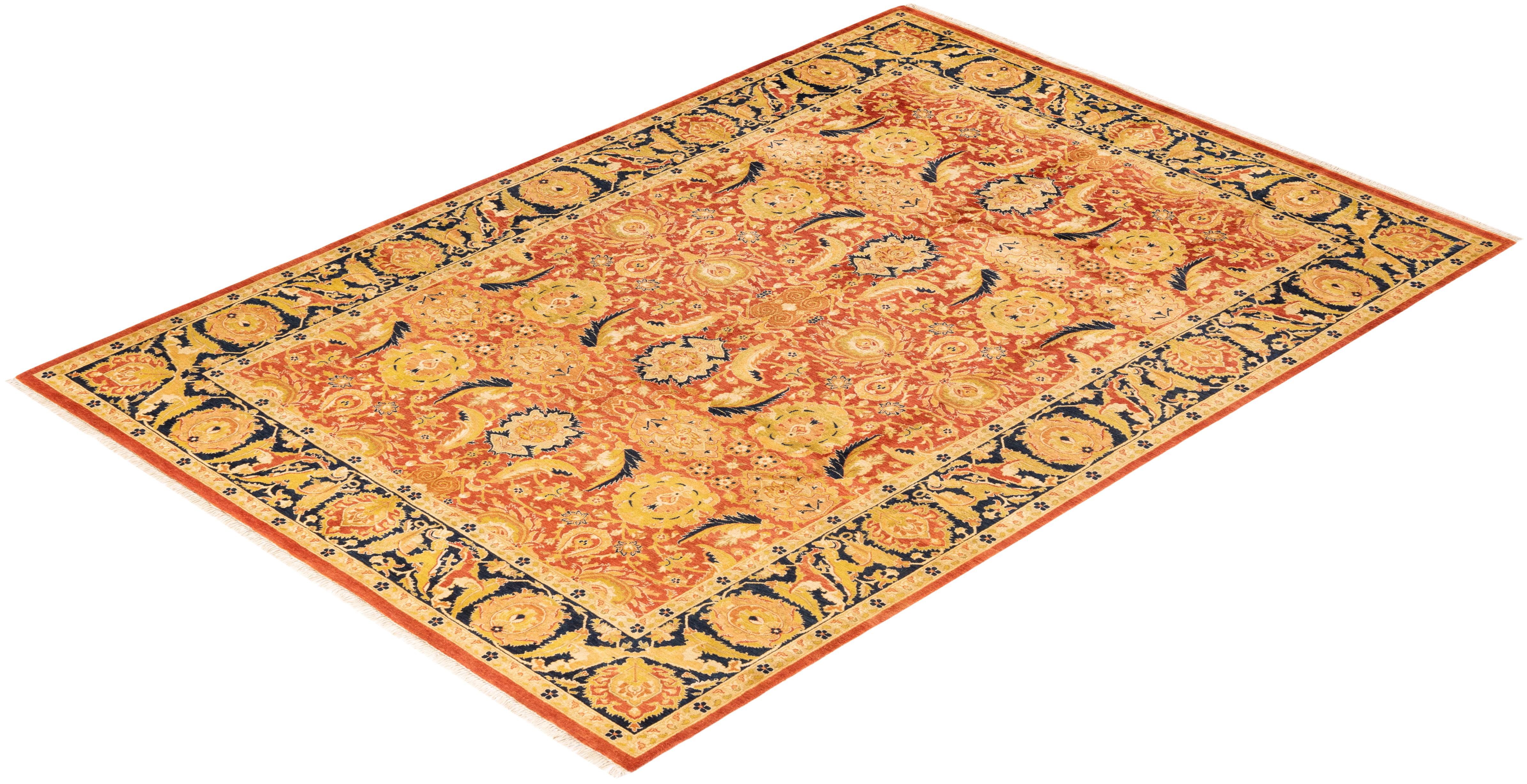 Tappeto d'area arancione Oriental Mogul, unico nel suo genere, annodato a mano in vendita 2