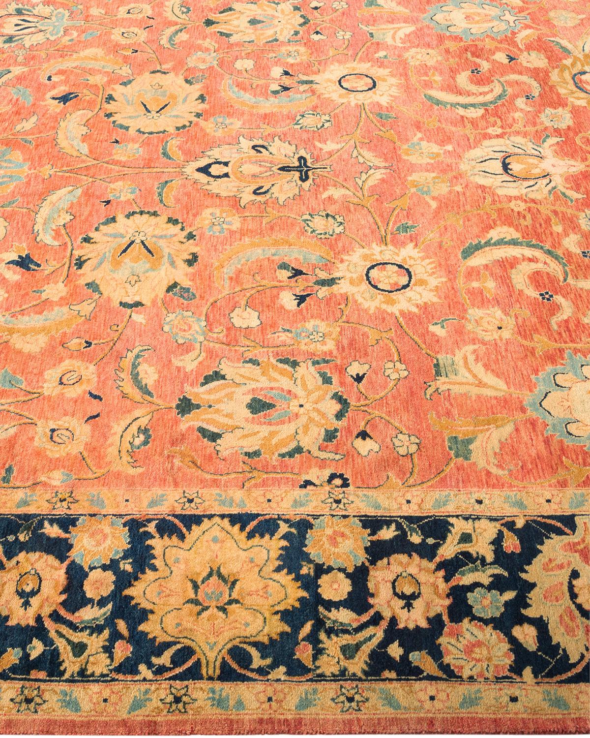 One-of-a-kind Hand Knotted Oriental Mogul Orange Area Rug In New Condition For Sale In Norwalk, CT