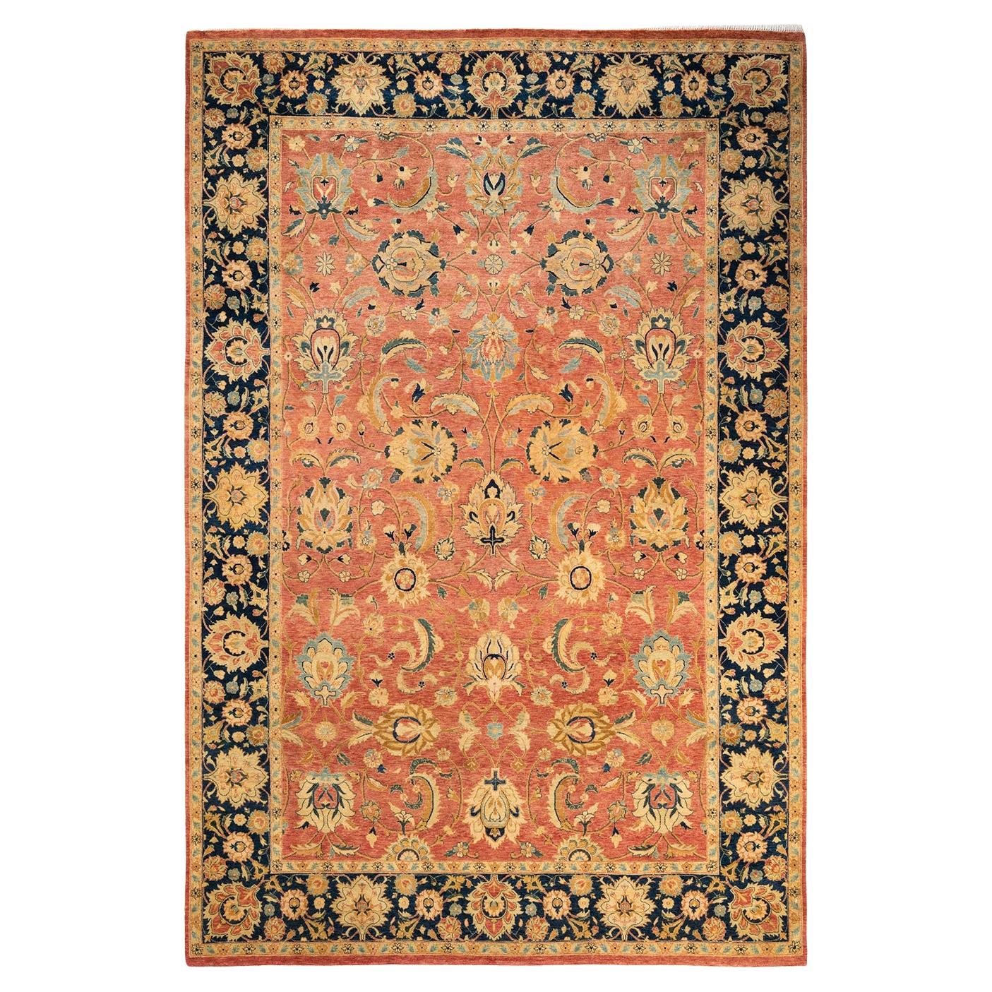 Handgeknüpfter orientalischer Mogul-Teppich in Orange, Unikat