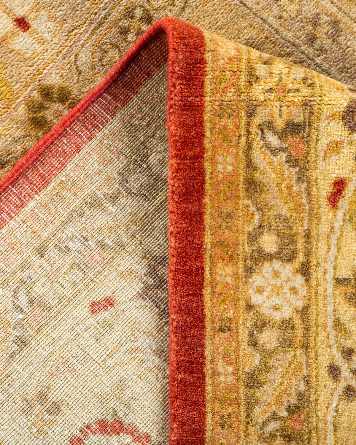 Handgeknüpfter orientalischer Mogul-Teppich in Orange, Unikat (Wolle) im Angebot