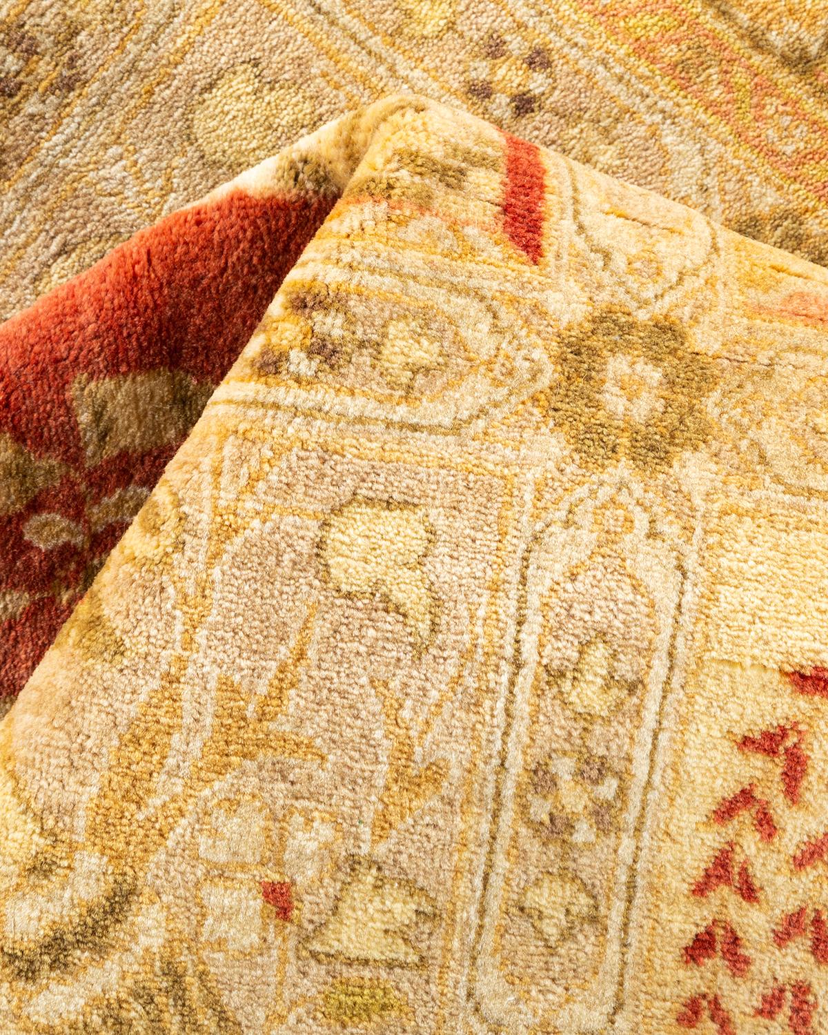 Handgeknüpfter orientalischer Mogul-Teppich in Orange, Unikat im Angebot 1