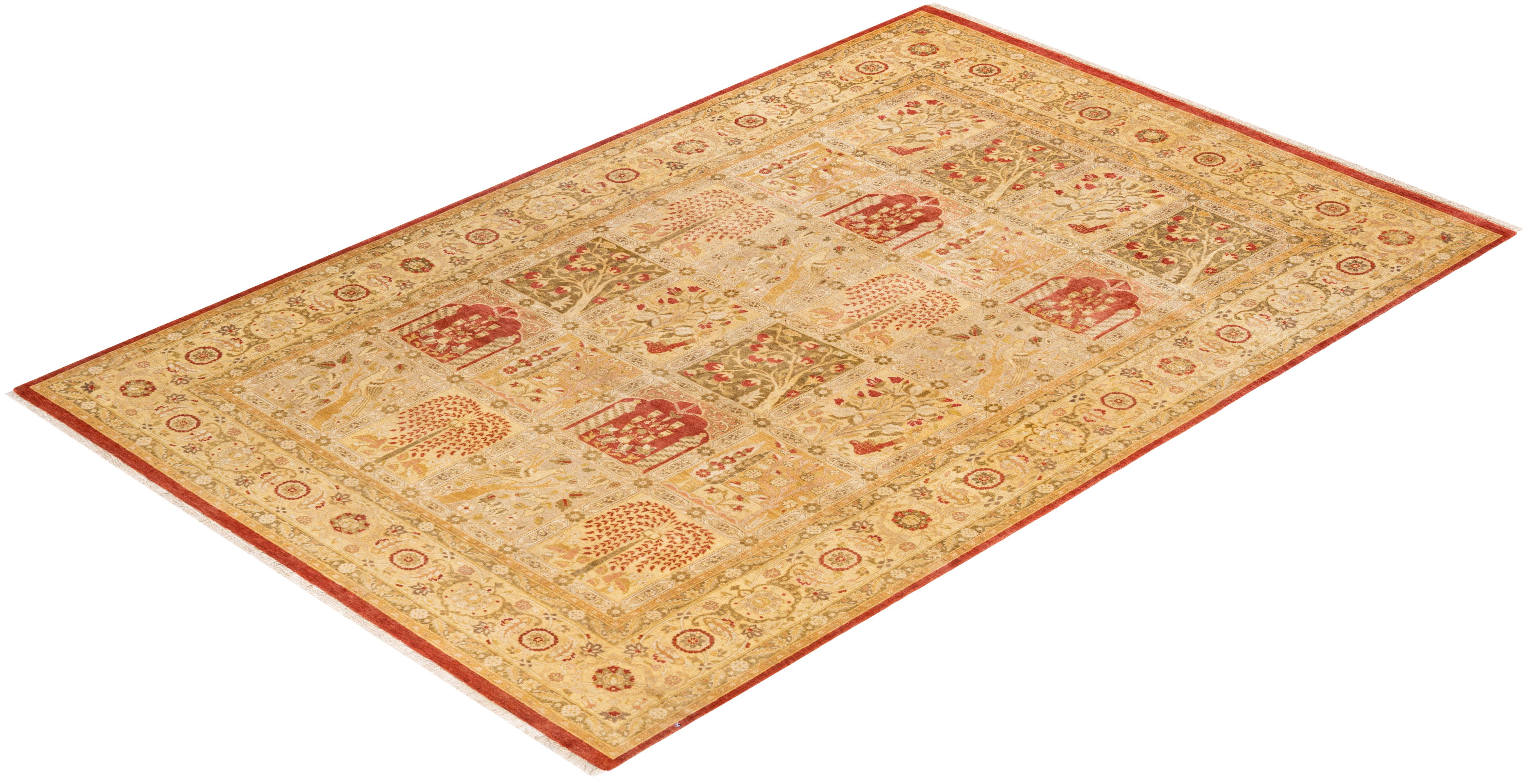 Handgeknüpfter orientalischer Mogul-Teppich in Orange, Unikat im Angebot 2