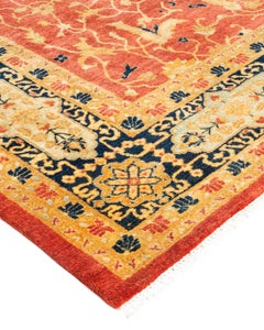 Handgeknüpfter orientalischer Mogul-Teppich in Orange, Unikat