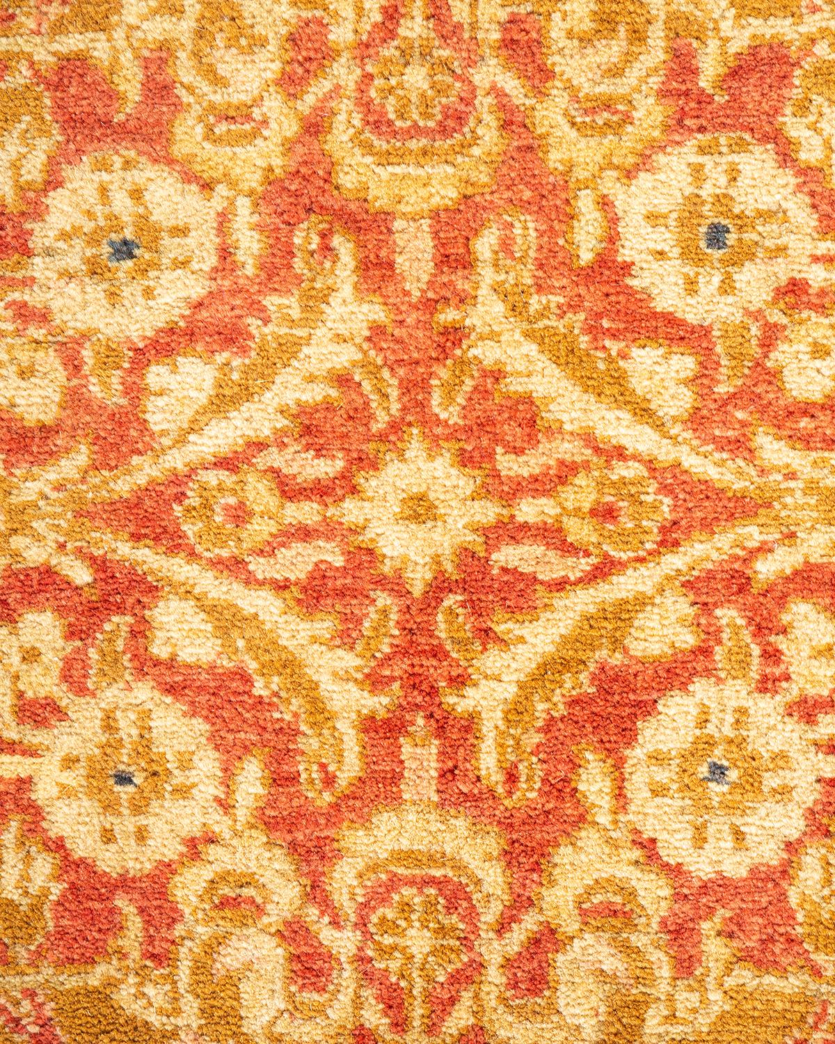 Pakistani One-Of-A-Kind Hand Knotted Oriental Mogul Orange Area Rug For Sale