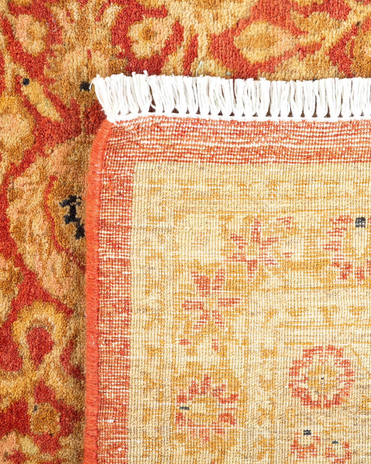 Contemporary One-Of-A-Kind Hand Knotted Oriental Mogul Orange Area Rug For Sale