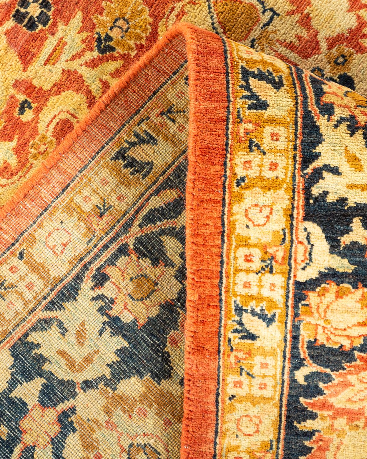 Alfombra Oriental Mogul Naranja Anudada a Mano, Única en su Género Lana en venta