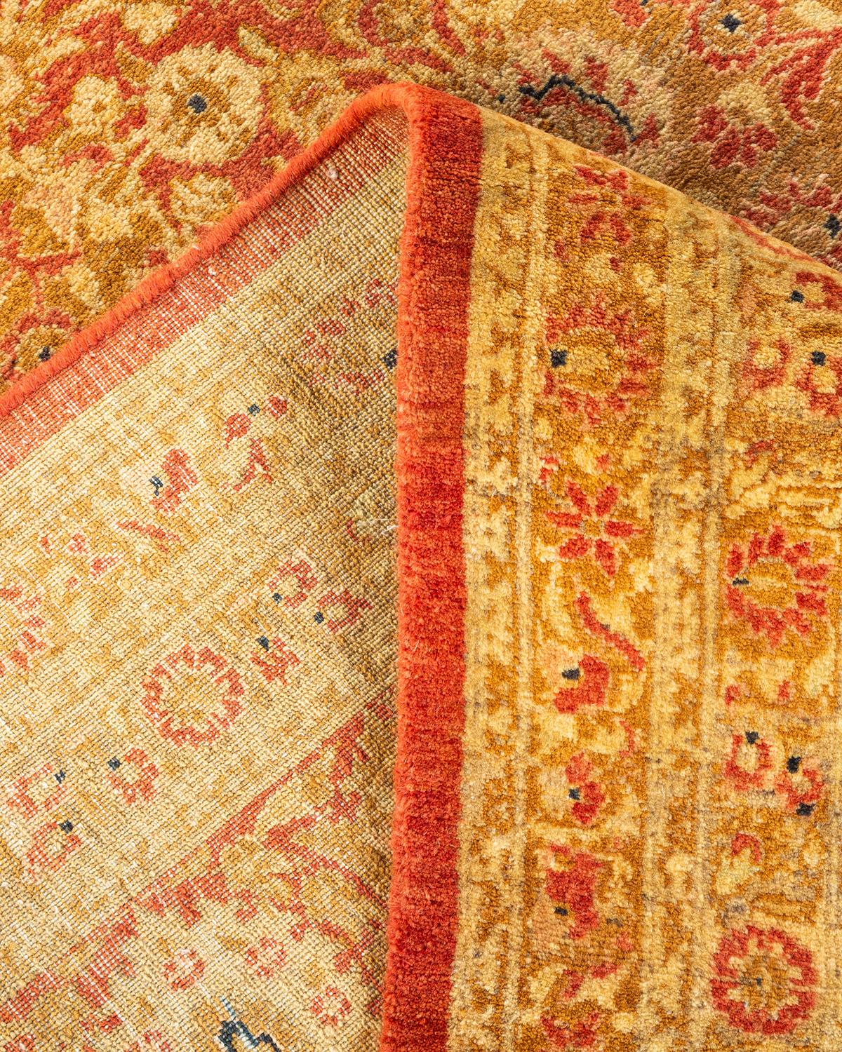 Wool One-Of-A-Kind Hand Knotted Oriental Mogul Orange Area Rug For Sale