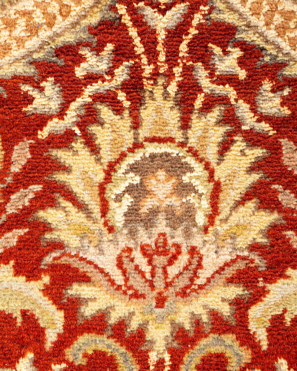 Pakistani One-of-a-kind Hand Knotted Oriental Mogul Orange Area Rug For Sale
