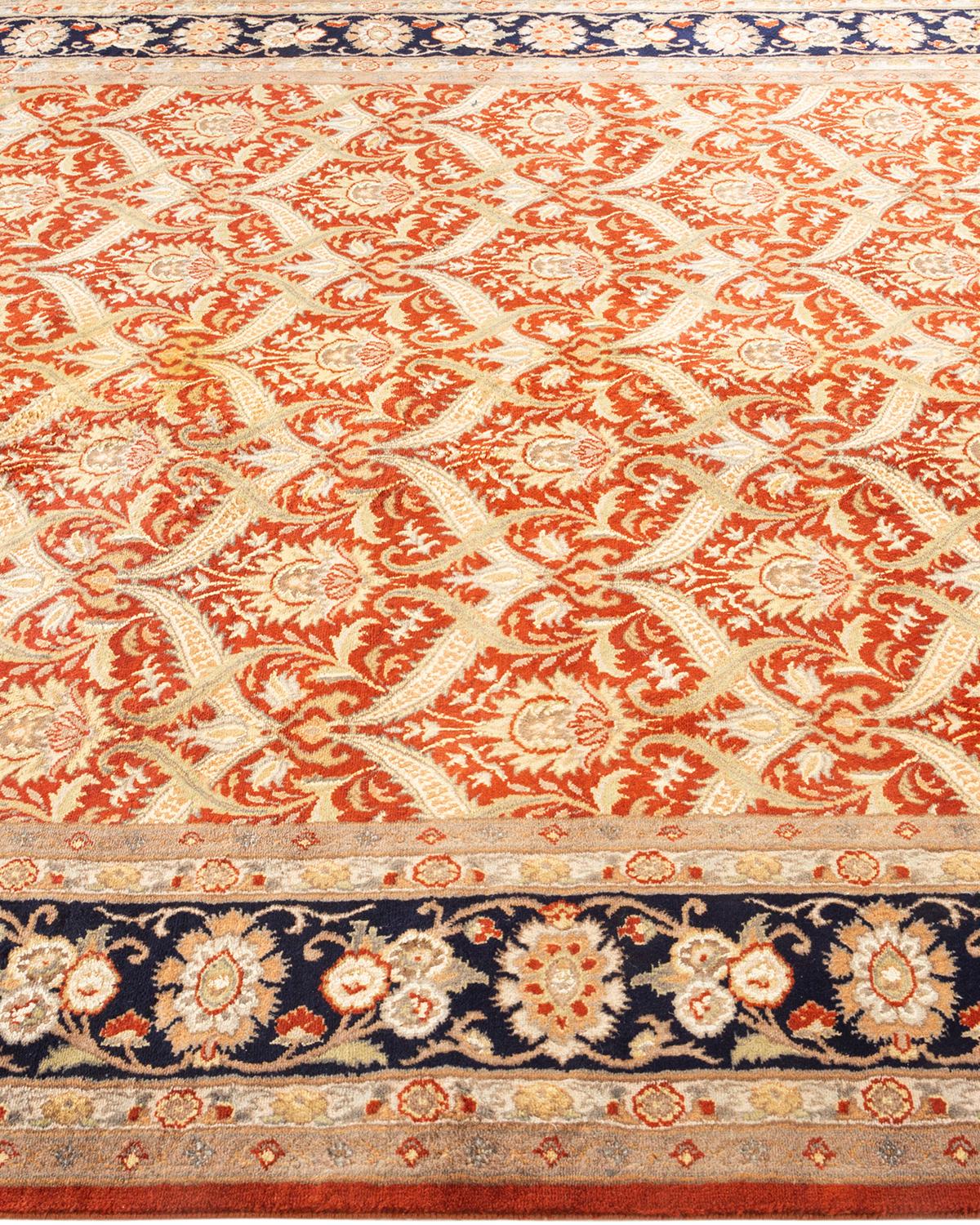 One-of-a-kind Hand Knotted Oriental Mogul Orange Area Rug In New Condition For Sale In Norwalk, CT