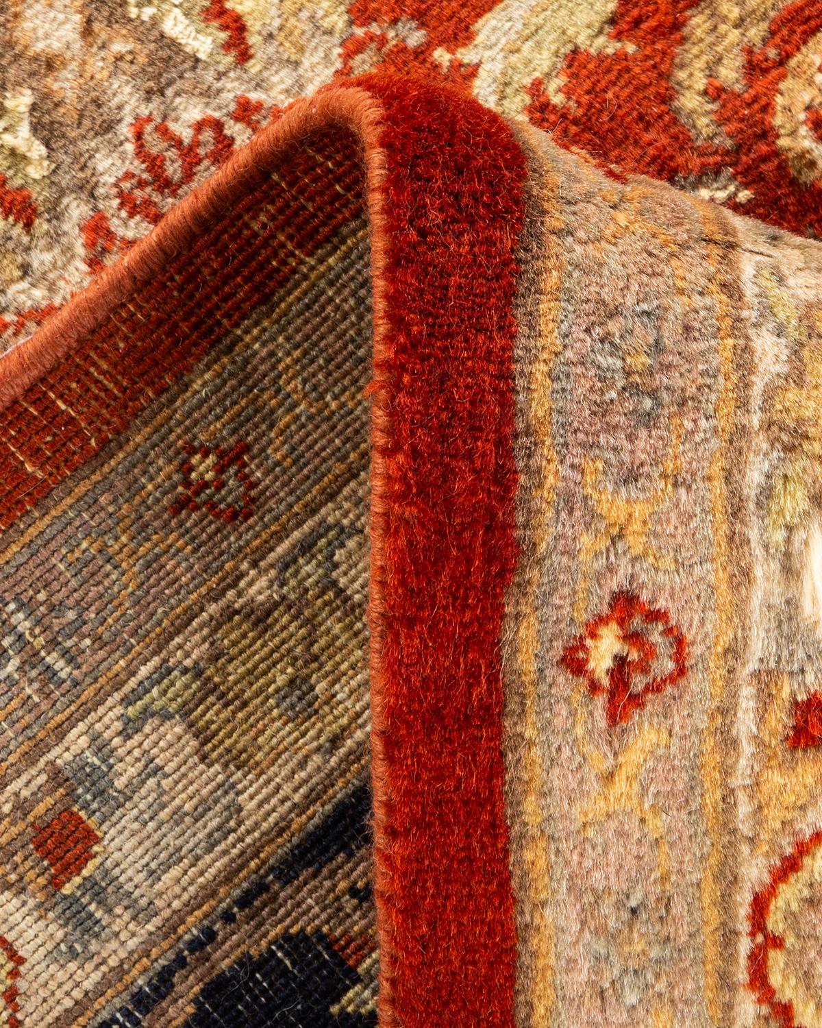 Wool One-of-a-kind Hand Knotted Oriental Mogul Orange Area Rug For Sale