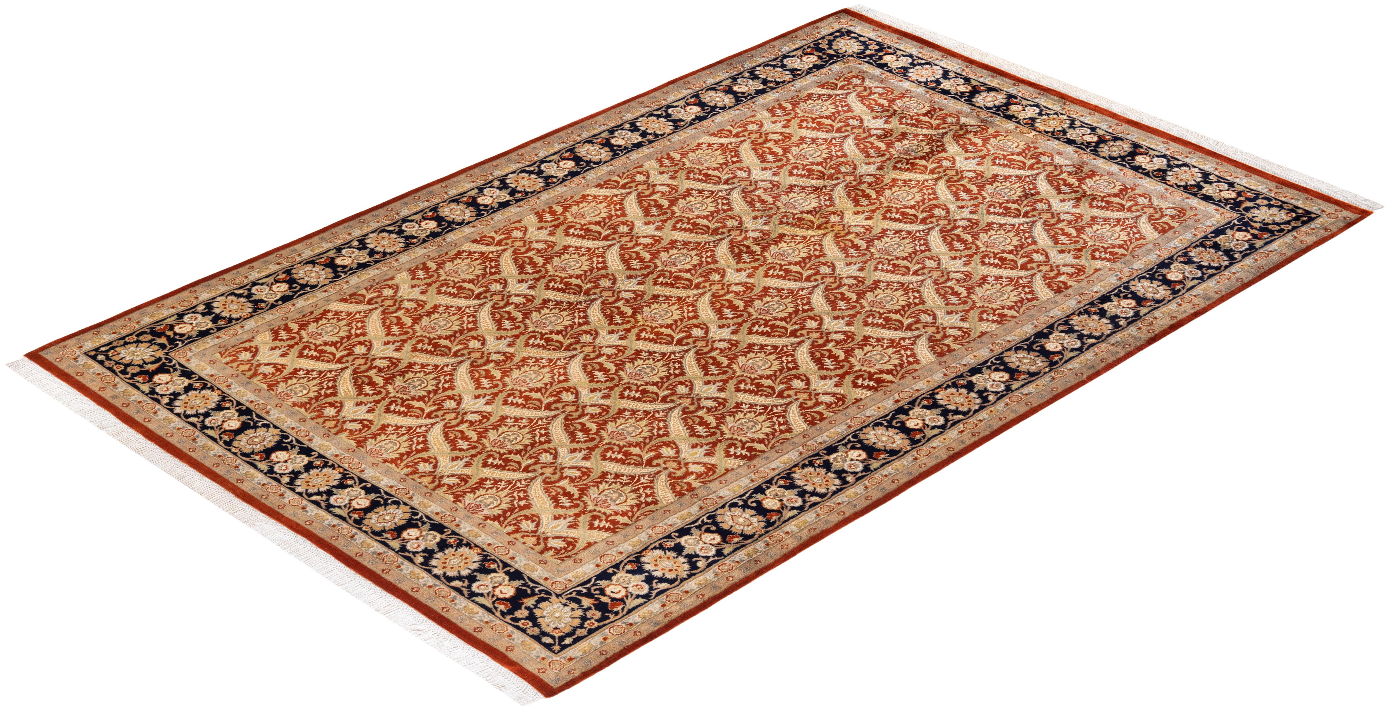 One-of-a-kind Hand Knotted Oriental Mogul Orange Area Rug For Sale 2