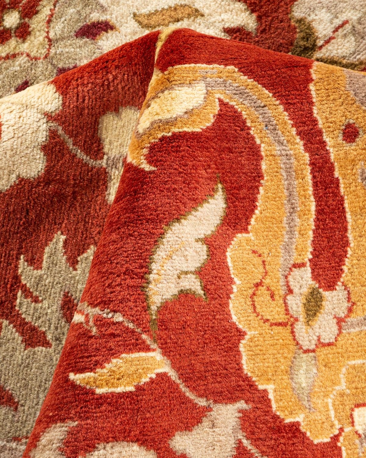Handgeknüpfter orientalischer Mogul-Teppich in Orange, Unikat im Angebot 1
