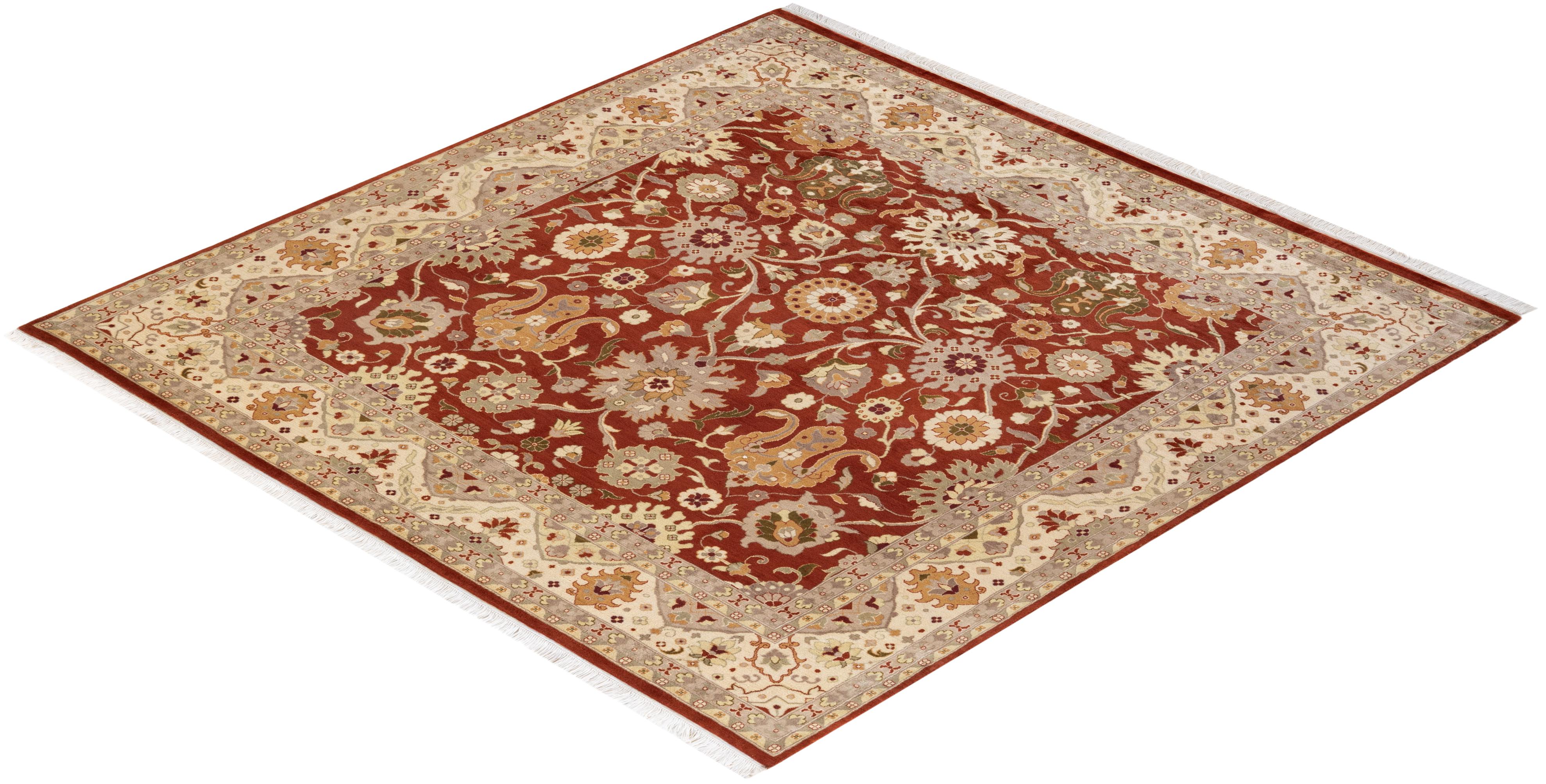 Handgeknüpfter orientalischer Mogul-Teppich in Orange, Unikat im Angebot 2