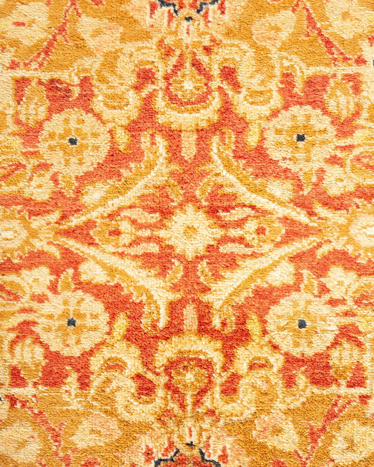Pakistani One-Of-A-Kind Hand Knotted Oriental Mogul Orange Area Rug For Sale