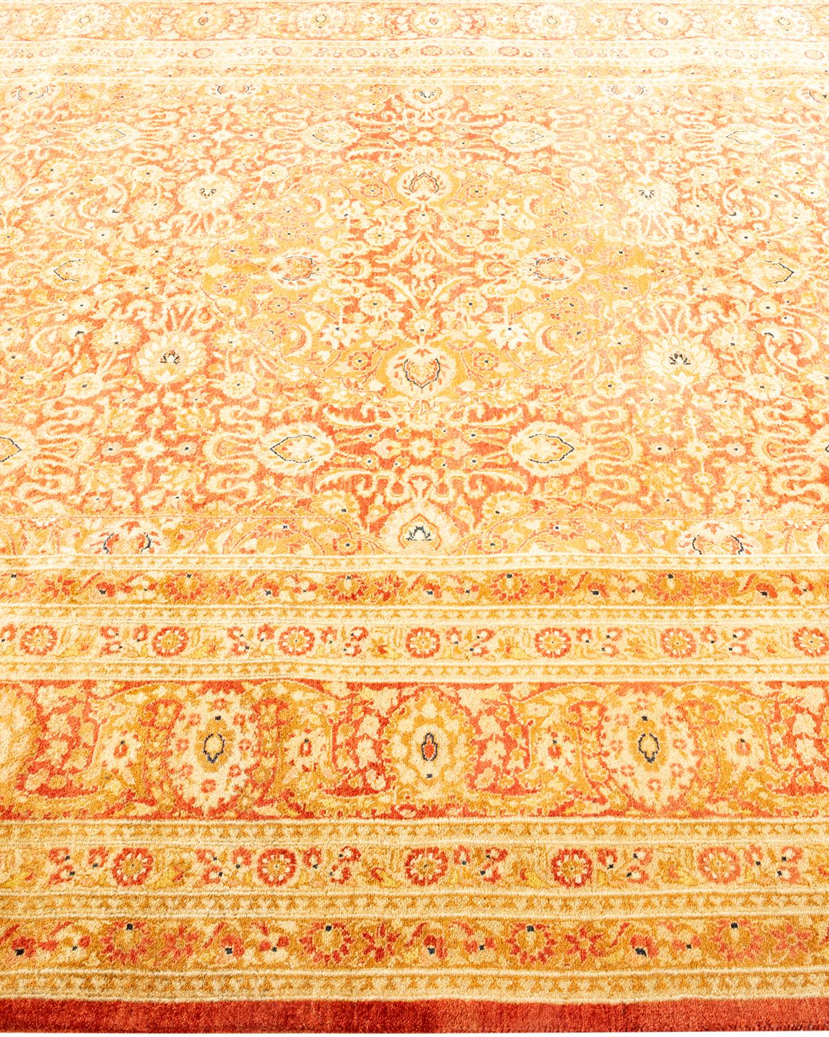 One-Of-A-Kind Hand Knotted Oriental Mogul Orange Area Rug In New Condition For Sale In Norwalk, CT