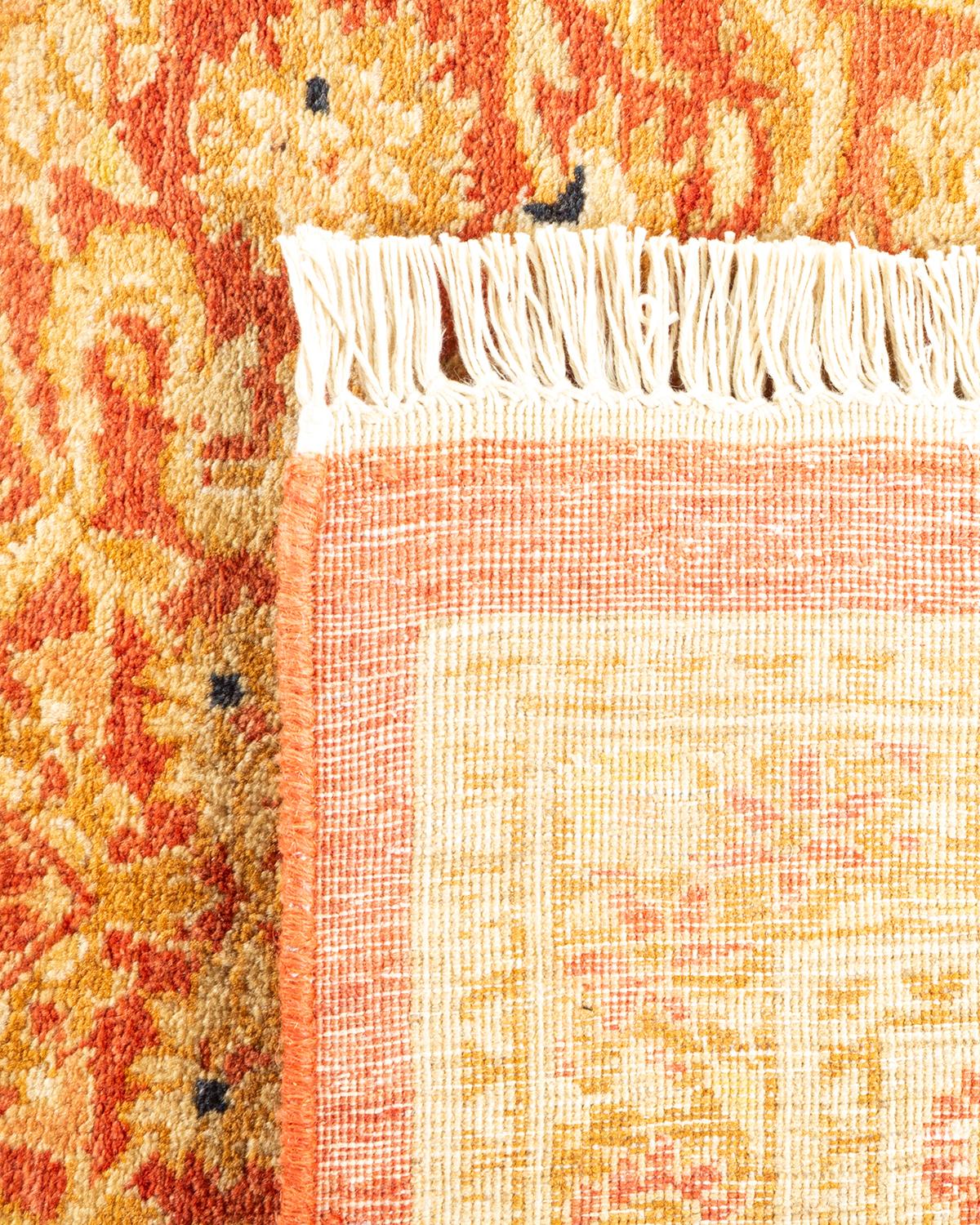 Contemporary One-Of-A-Kind Hand Knotted Oriental Mogul Orange Area Rug For Sale