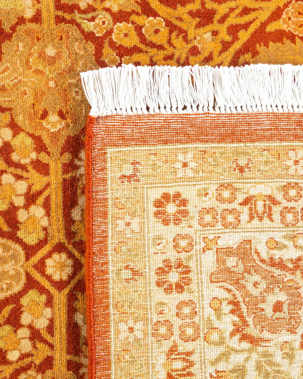 Handgeknüpfter orientalischer Mogul-Teppich in Orange, 1,25 m x 2,25 m, Unikat (21. Jahrhundert und zeitgenössisch)