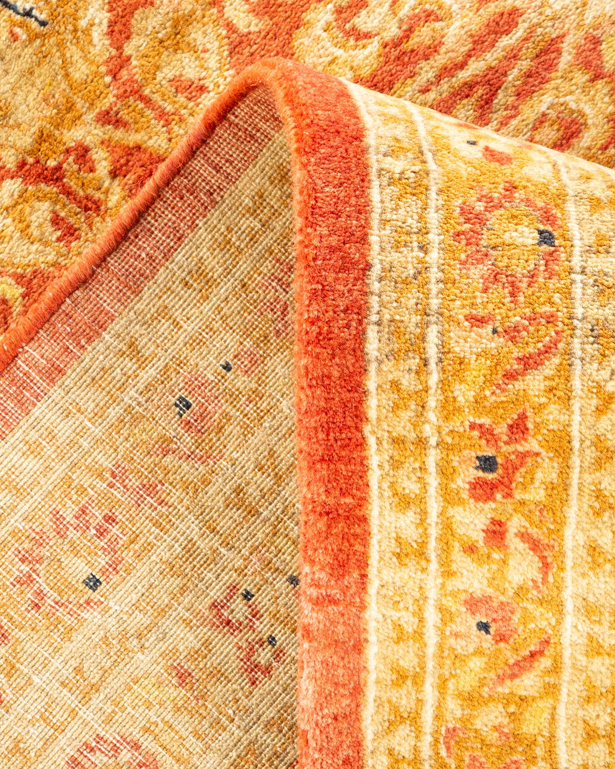 Wool One-Of-A-Kind Hand Knotted Oriental Mogul Orange Area Rug For Sale