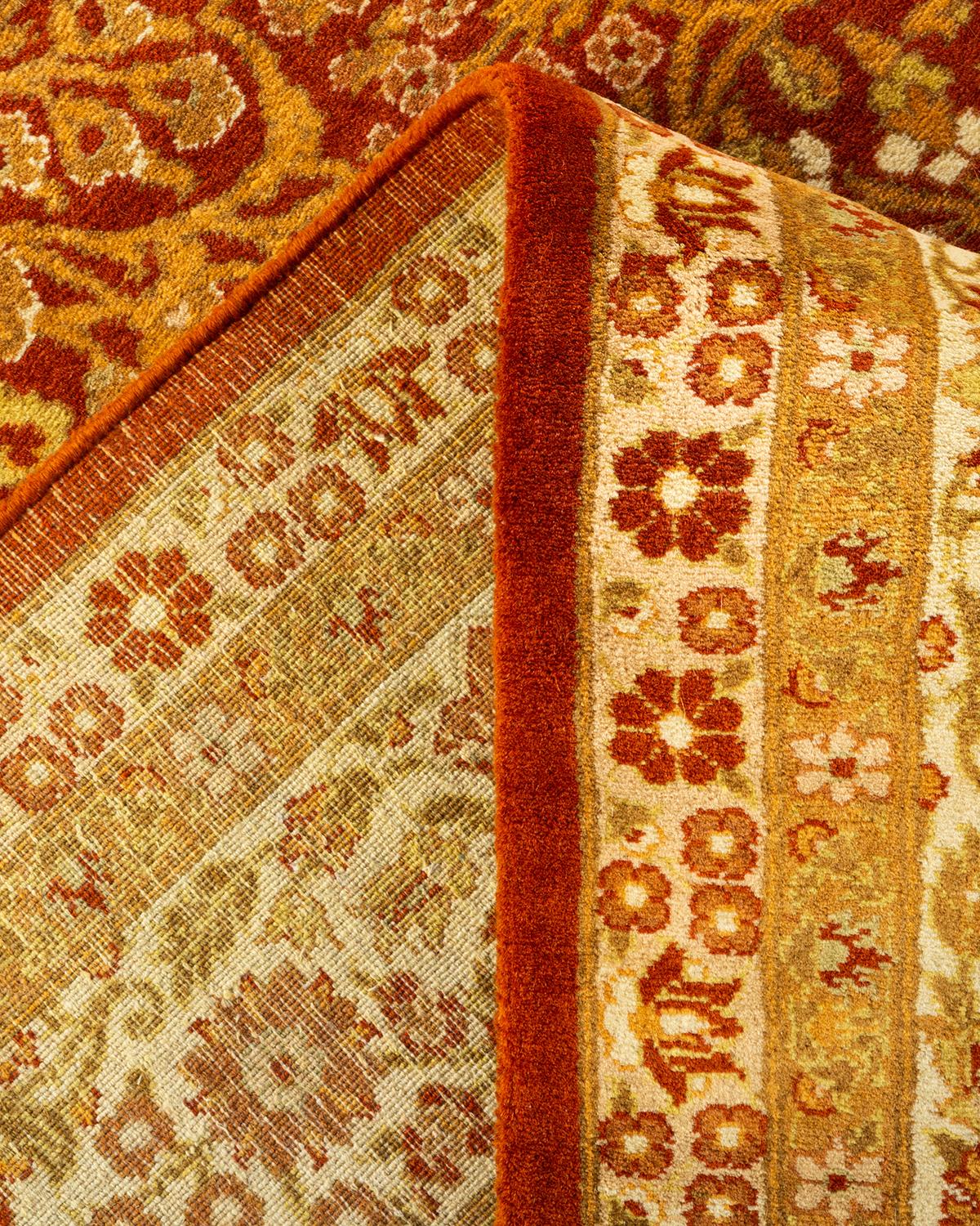 Wool One-Of-A-Kind Hand Knotted Oriental Mogul Orange Area Rug 6' 2