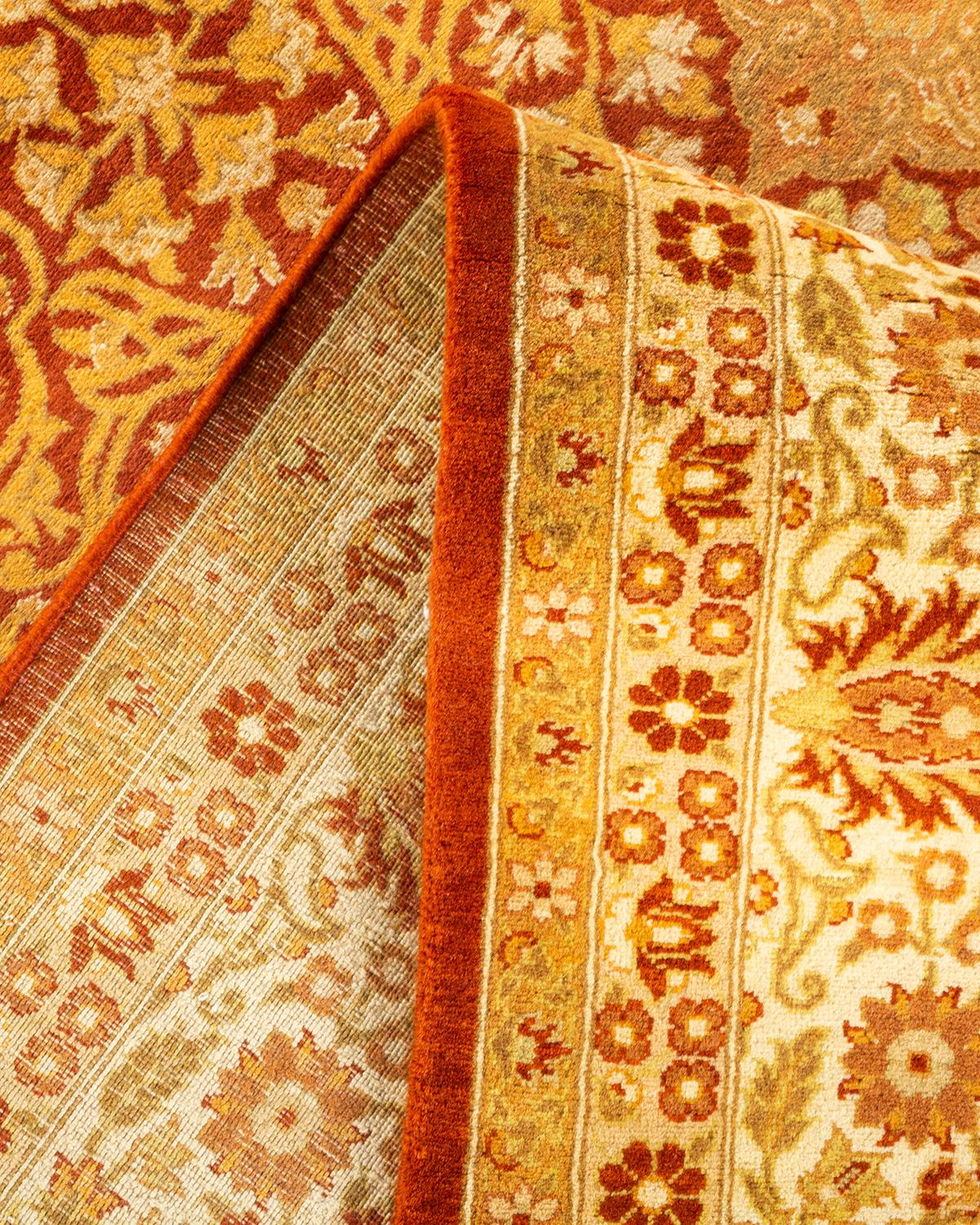Handgeknüpfter orientalischer Mogul-Teppich in Orange, 1,25 m x 2,25 m, Unikat (Wolle)