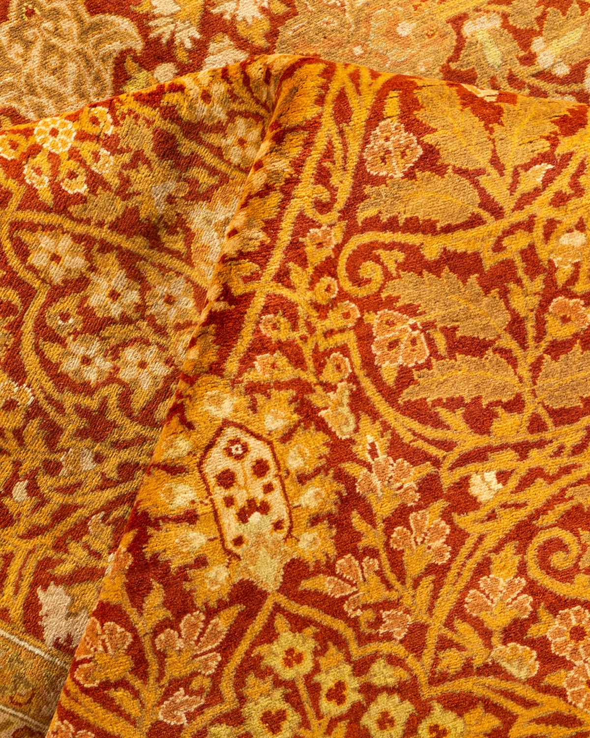 Handgeknüpfter orientalischer Mogul-Teppich in Orange, 1,25 m x 2,25 m, Unikat 1