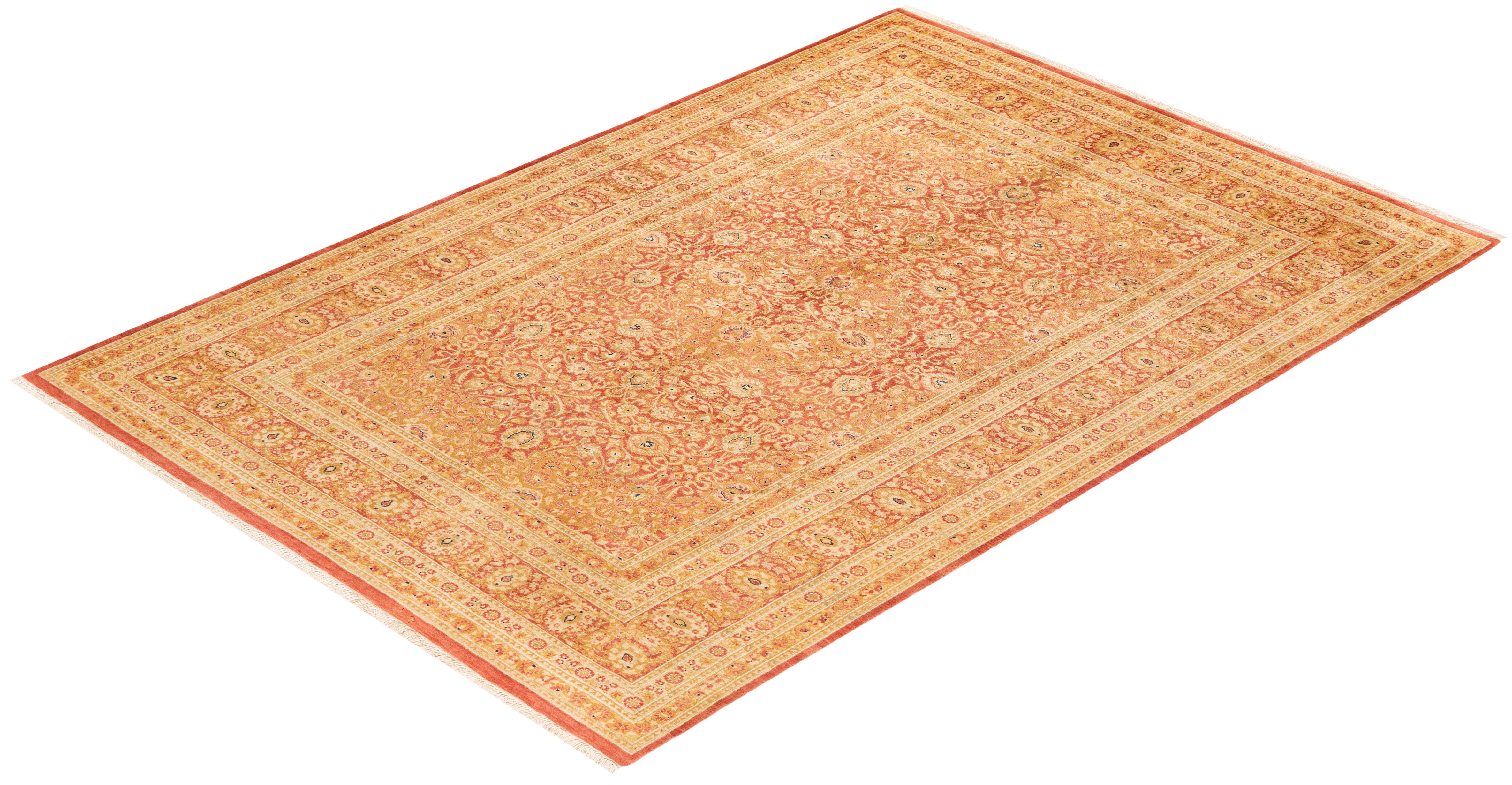 One-Of-A-Kind Hand Knotted Oriental Mogul Orange Area Rug For Sale 2