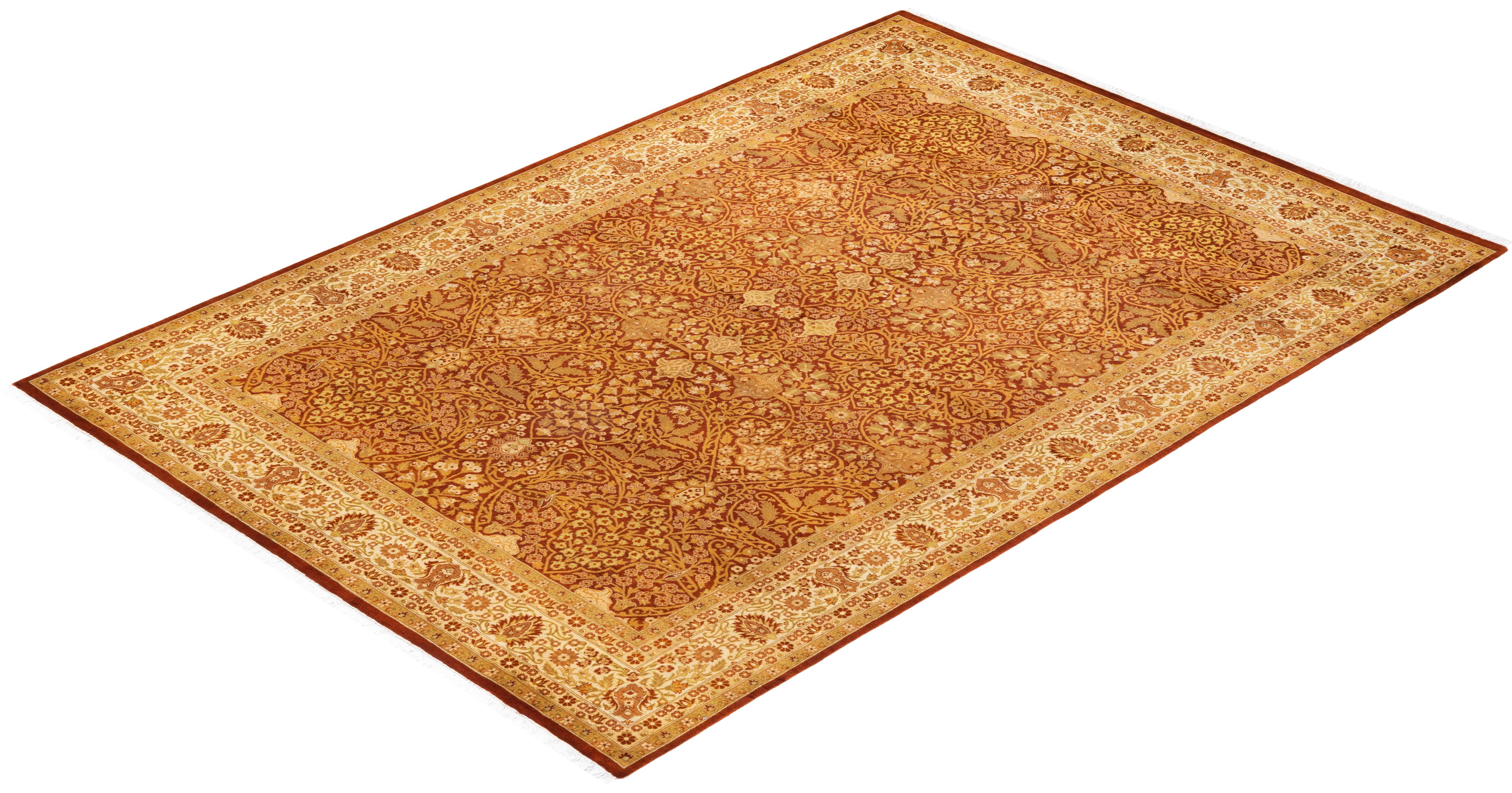 Handgeknüpfter orientalischer Mogul-Teppich in Orange, 1,25 m x 2,25 m, Unikat 2