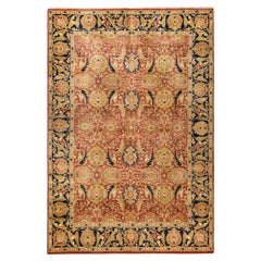 Handgeknüpfter orientalischer Mogul-Teppich in Orange, Unikat