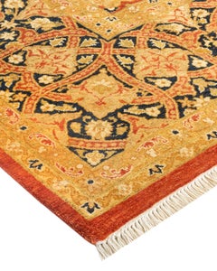 Handgeknüpfter orientalischer Mogul-Teppich in Orange, Unikat