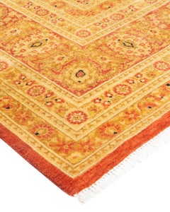 Handgeknüpfter orientalischer Mogul-Teppich in Orange, Unikat