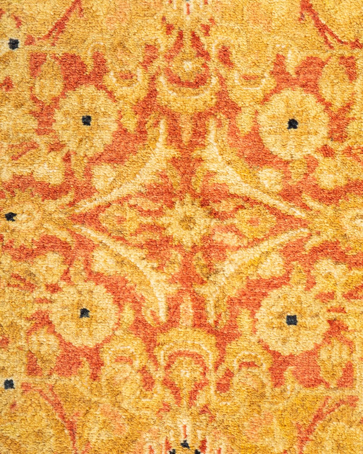 Pakistani One-Of-A-Kind Hand Knotted Oriental Mogul Orange Area Rug For Sale