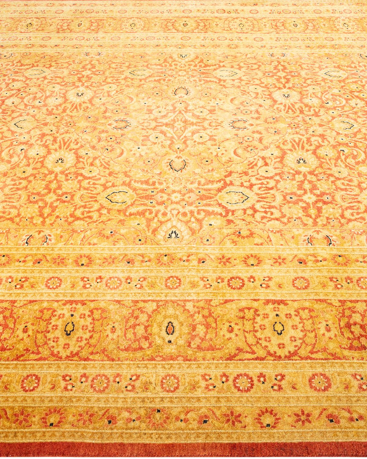 One-Of-A-Kind Hand Knotted Oriental Mogul Orange Area Rug In New Condition For Sale In Norwalk, CT