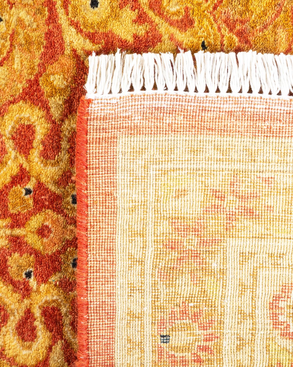 Contemporary One-Of-A-Kind Hand Knotted Oriental Mogul Orange Area Rug For Sale