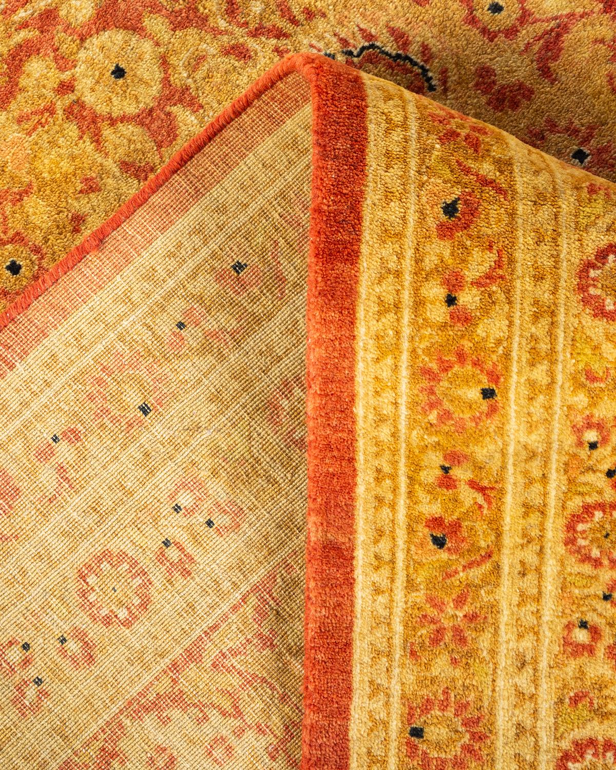 Wool One-Of-A-Kind Hand Knotted Oriental Mogul Orange Area Rug For Sale
