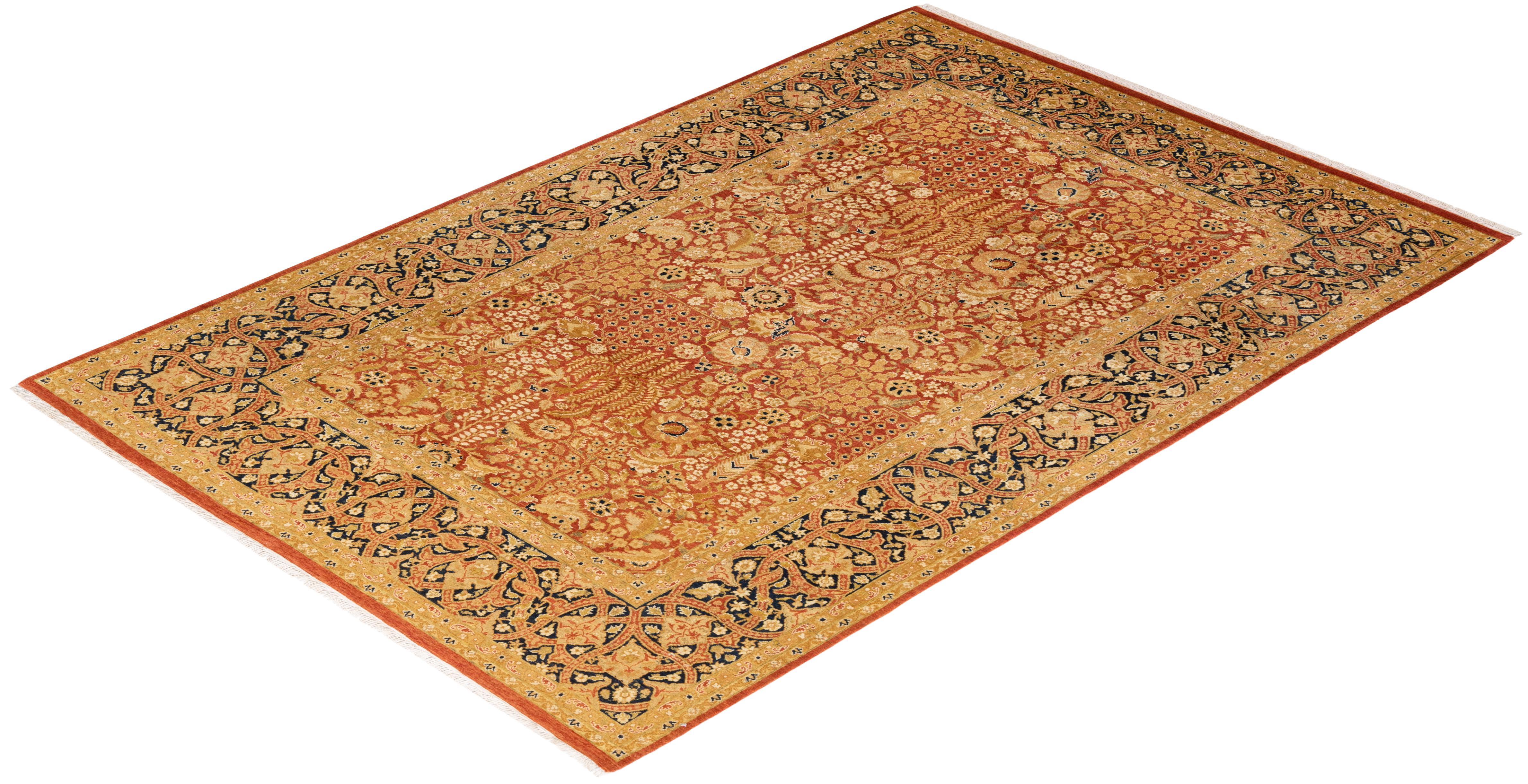 Alfombra Oriental Mogul Naranja Anudada a Mano, Única en su Género en venta 2