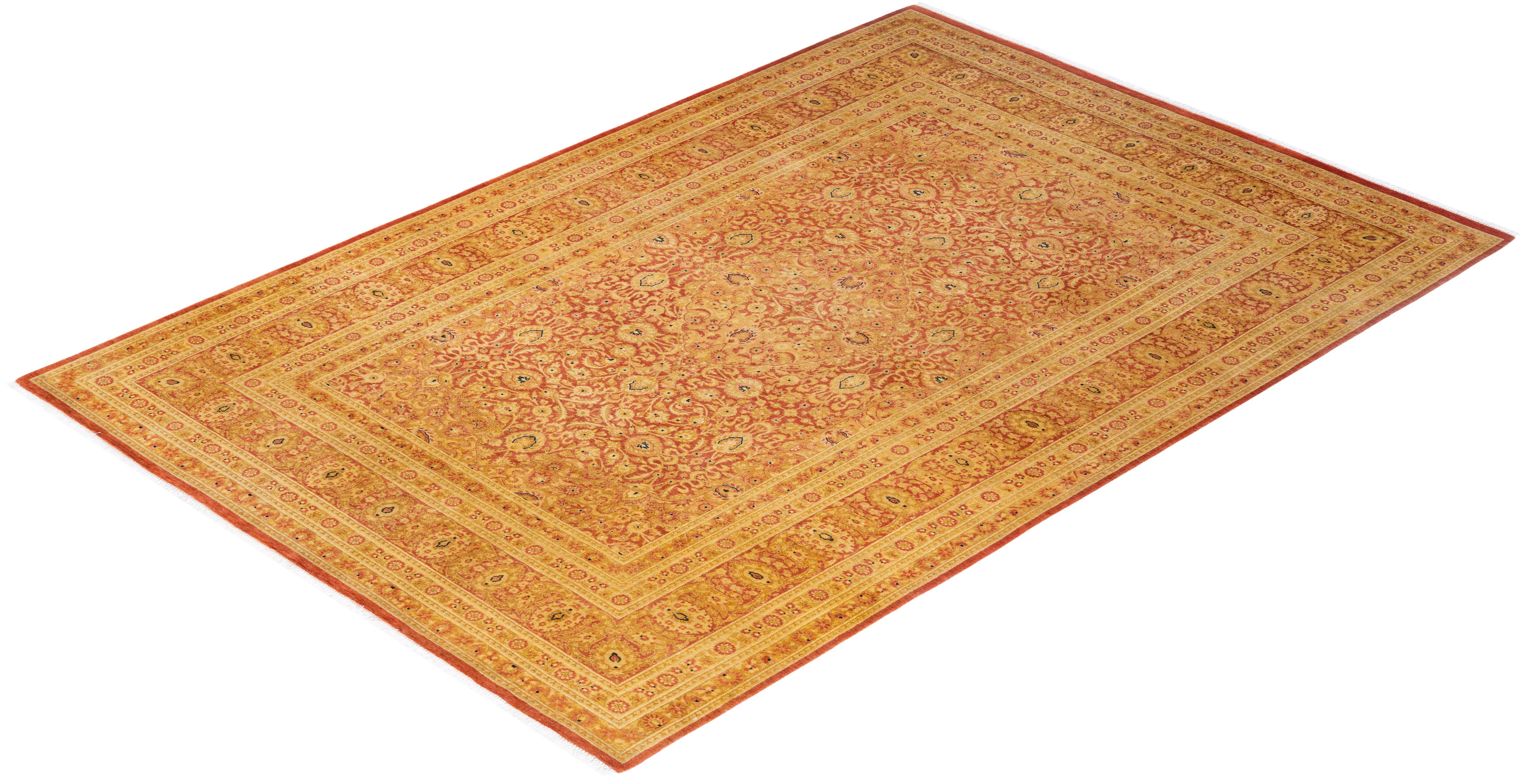 One-Of-A-Kind Hand Knotted Oriental Mogul Orange Area Rug For Sale 2