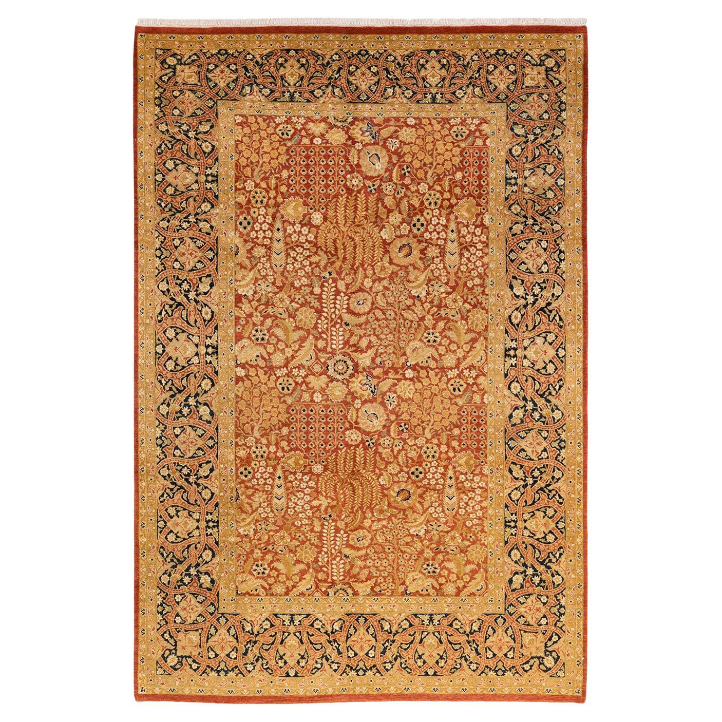 One-Of-A-Kind Hand Knotted Oriental Mogul Orange Area Rug