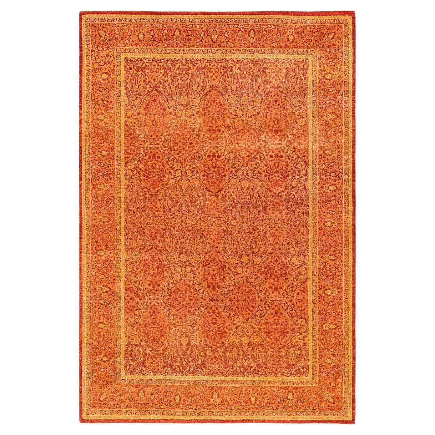 Handgeknüpfter orientalischer Mogul-Teppich in Orange, Unikat