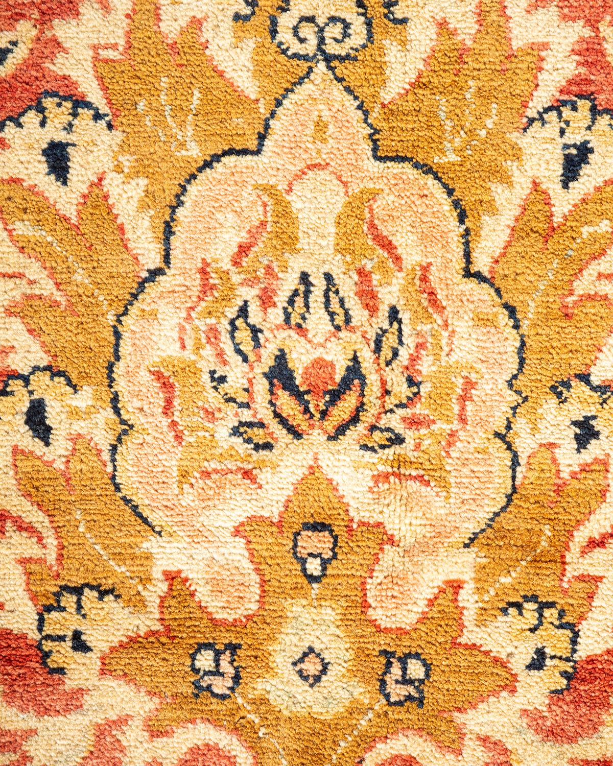 Pakistani One-Of-A-Kind Hand Knotted Oriental Mogul Orange Area Rug For Sale