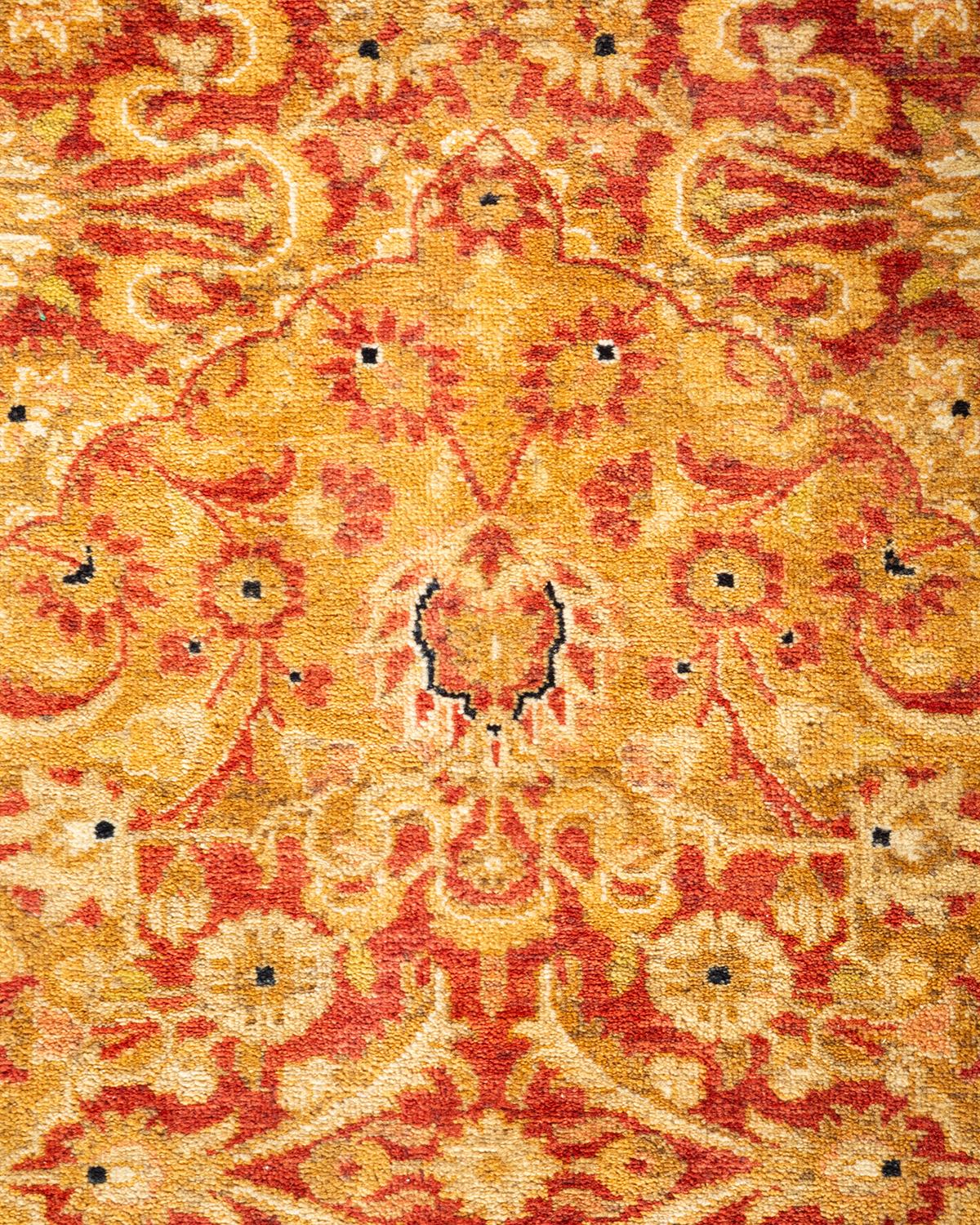 Pakistani One-Of-A-Kind Hand Knotted Oriental Mogul Orange Area Rug For Sale