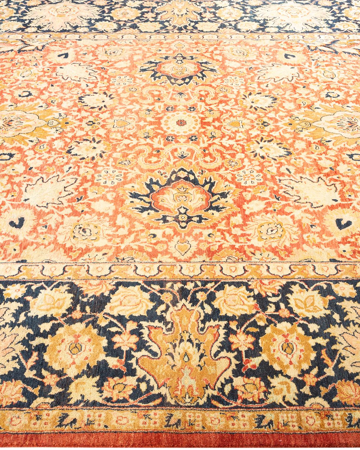 One-Of-A-Kind Hand Knotted Oriental Mogul Orange Area Rug In New Condition For Sale In Norwalk, CT