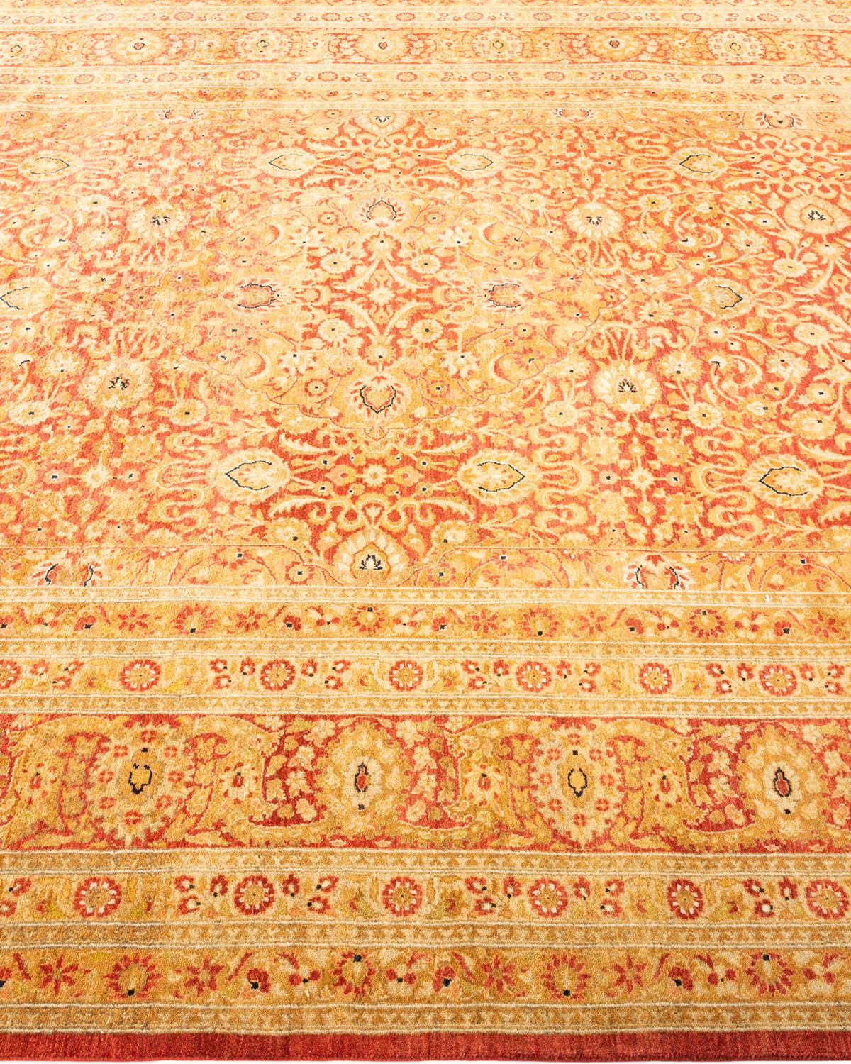 One-Of-A-Kind Hand Knotted Oriental Mogul Orange Area Rug In New Condition For Sale In Norwalk, CT